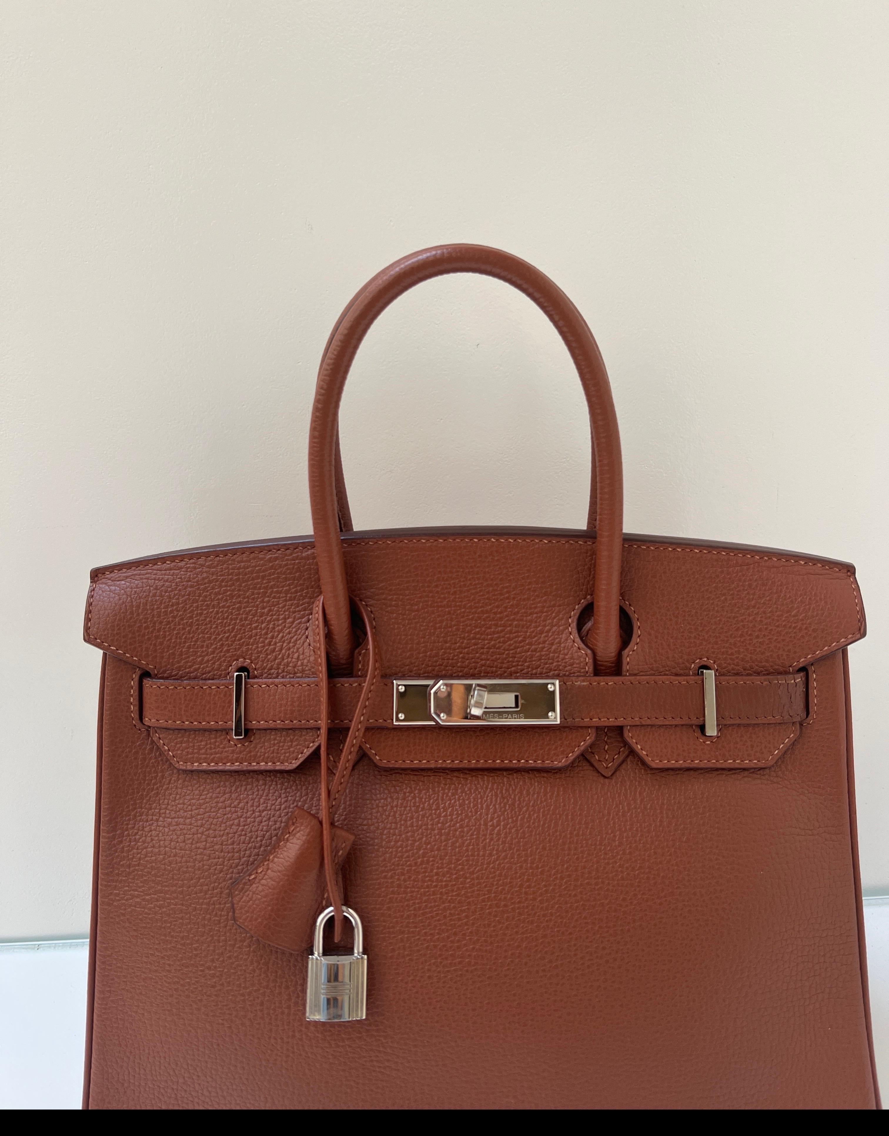 Hermes Noisette Birkin 30 Bag. Chestnut brown color bag. Palladium silver hardware. Good condition. Interior clean. Classic size and goes with everything. Includes clochette, lock, keys, and dust bag. Guaranteed authentic. 