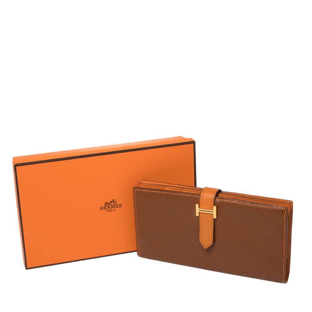 Hermes Noisette/Orange Chevre Leather Bearn Gusset Wallet 3