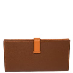 Hermes Noisette/Orange Chevre Leather Bearn Gusset Wallet