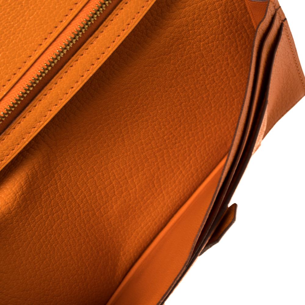 Hermes Noisette/Orange Chevre Leather Bearn Gusset Wallet In Good Condition In Dubai, Al Qouz 2