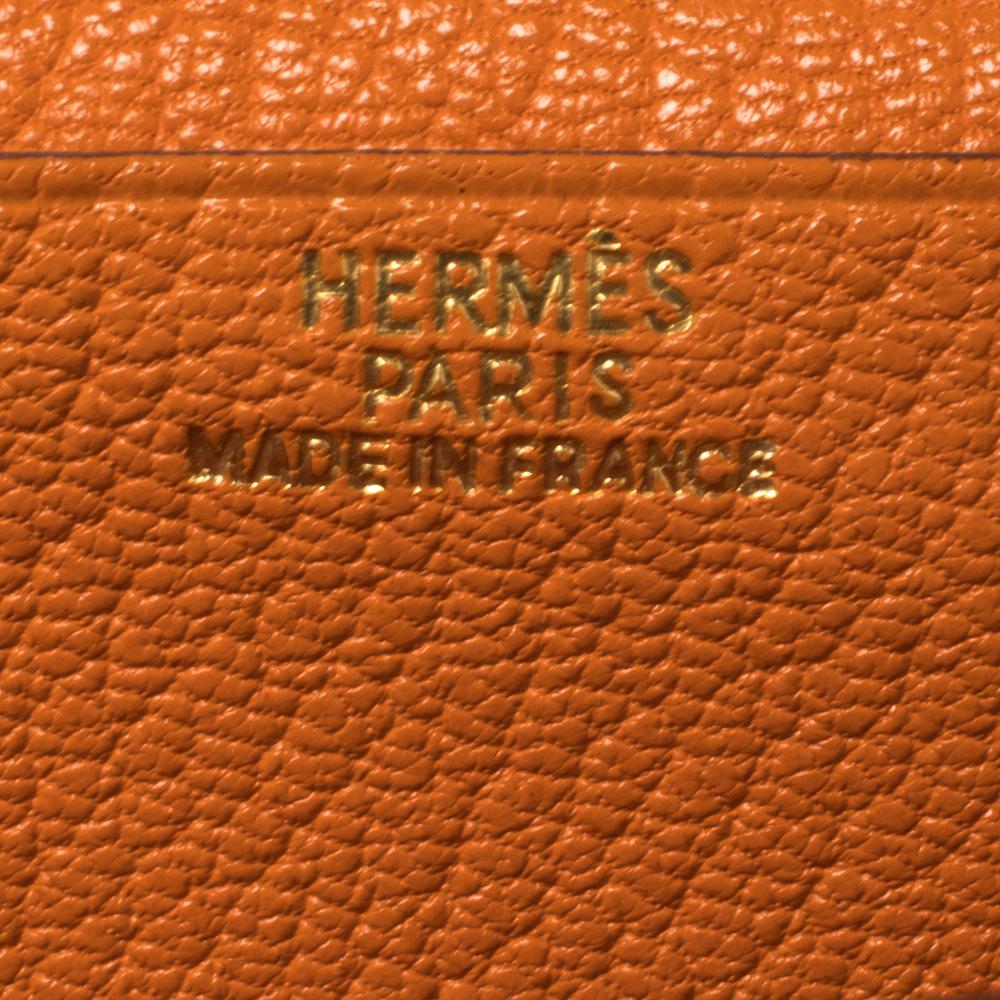 Women's Hermes Noisette/Orange Chevre Leather Bearn Gusset Wallet