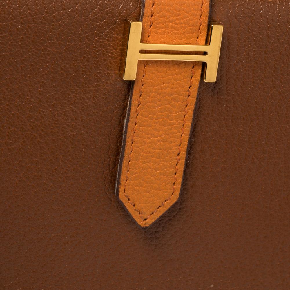 Hermes Noisette/Orange Chevre Leather Bearn Gusset Wallet 1