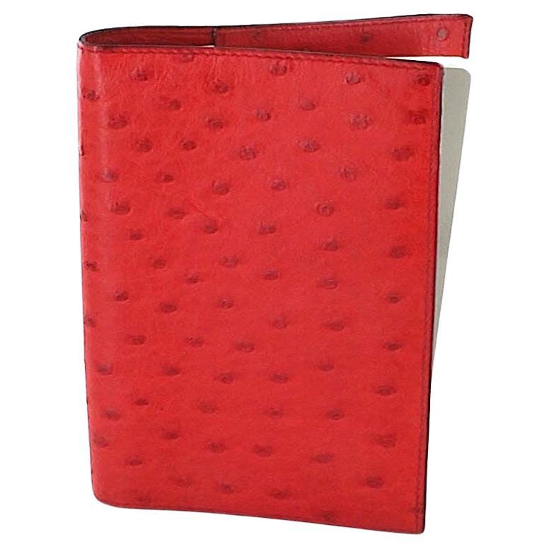 HERMES Notebook Cover in Red Ostrich Leather For Sale