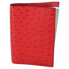HERMES Notebook Cover in Red Ostrich Leather