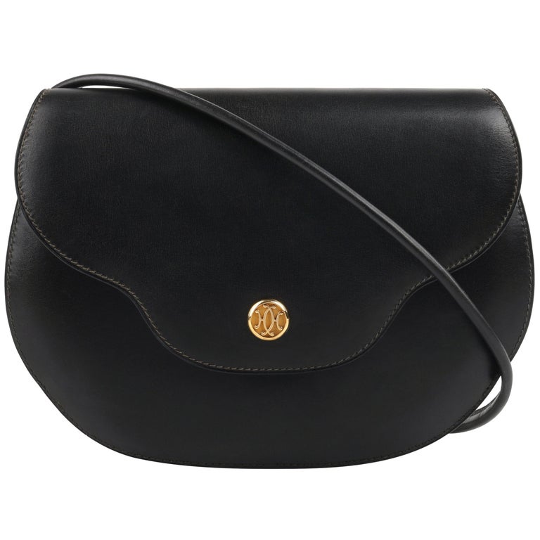 HERMES "Noumea" Black Leather Gold Hardware Shoulder Bag Crossbody Handbag at 1stDibs