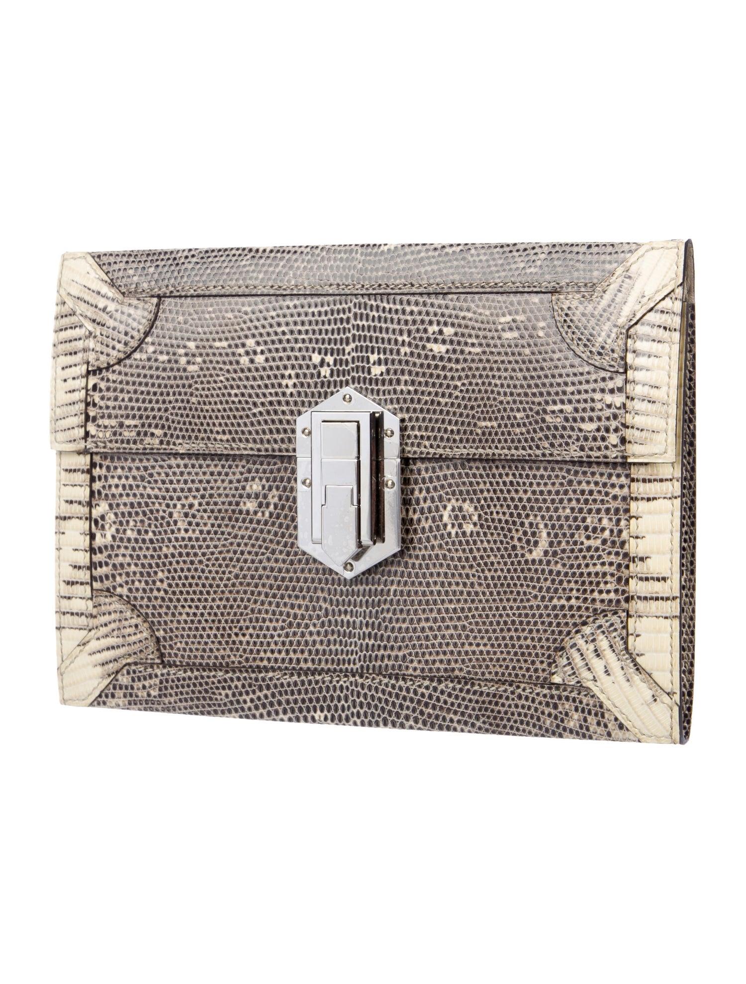 Hermes Nude Lizard Gray Exotic Leather Palladium Evening Clutch Flap Bag In Good Condition For Sale In Chicago, IL