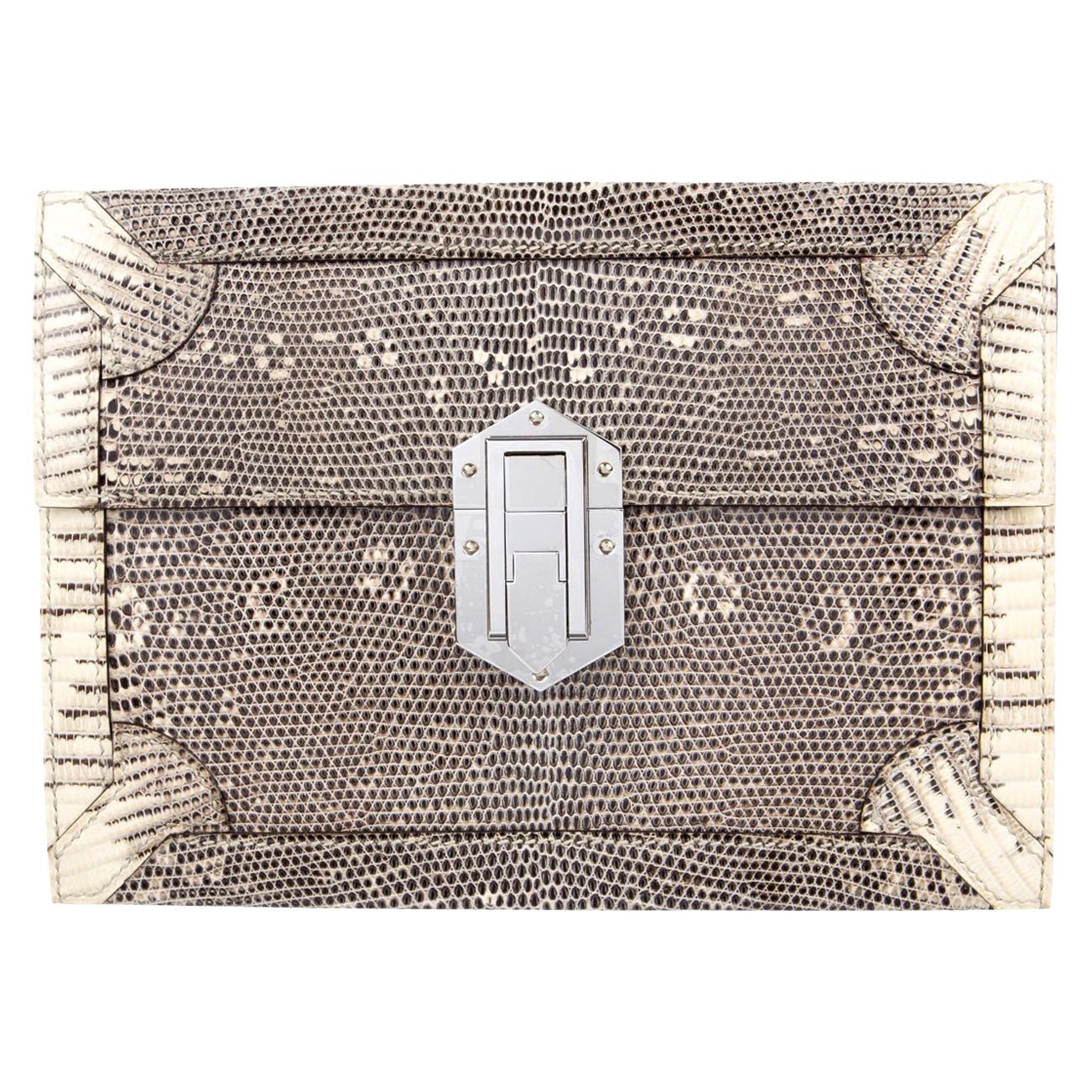 Hermes Nude Lizard Gray Exotic Leather Palladium Evening Clutch Flap Bag For Sale