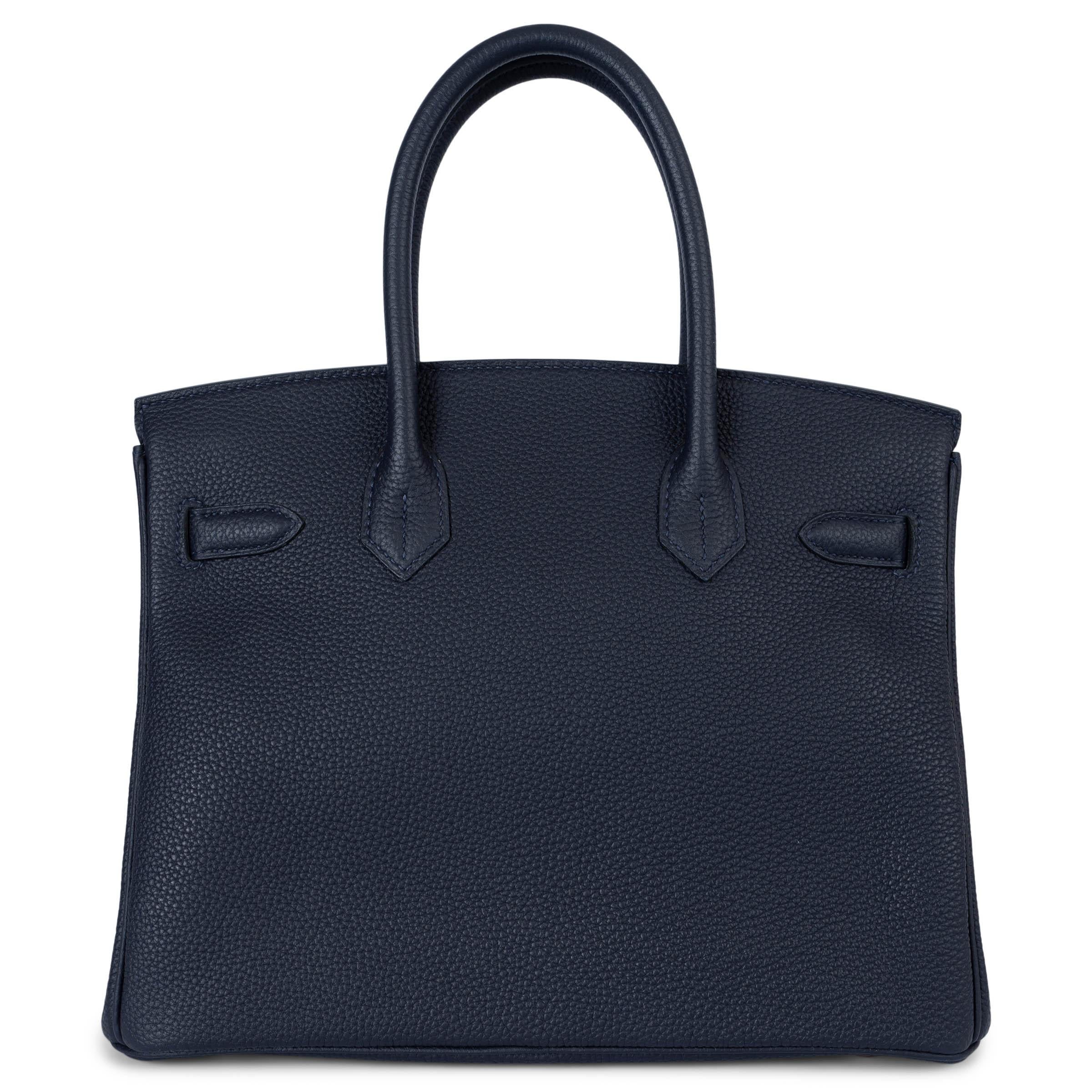 Black HERMES Nuit blue Togo leather BIRKIN 30 Bag Rose Ghw For Sale
