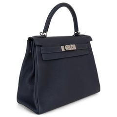 HERMES Nuit blue Togo leather KELLY 28 RETOURNE Bag Phw