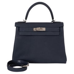 HERMES Nuit blue Togo leather KELLY 28 RETOURNE Bag Phw
