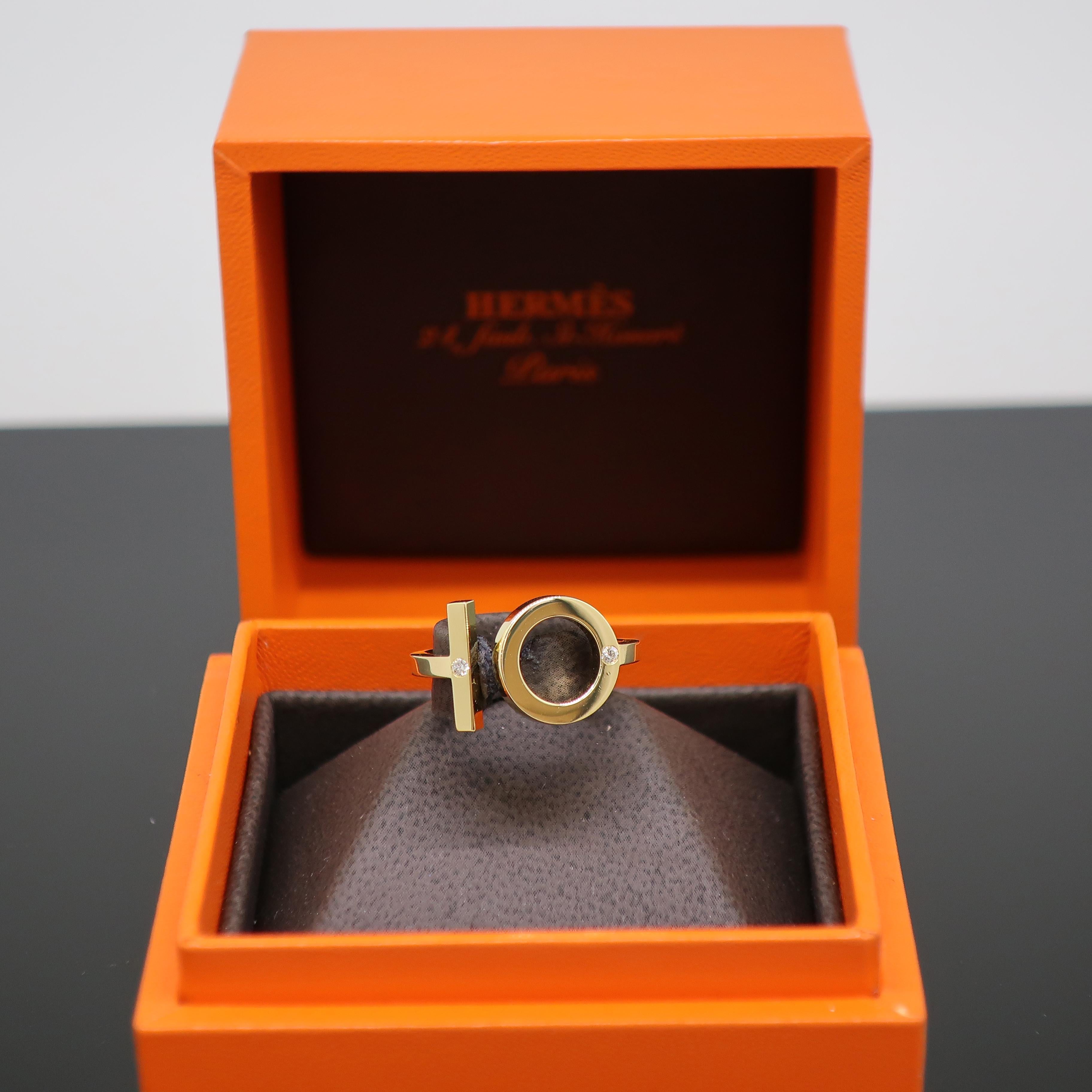 Women's Hermès Number 10 Diamond Ring 18 Karat Yellow Gold For Sale