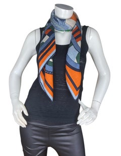 Hermes NWT Blue/ Orange Robocabar 140cm Silk/Cashmere Shawl