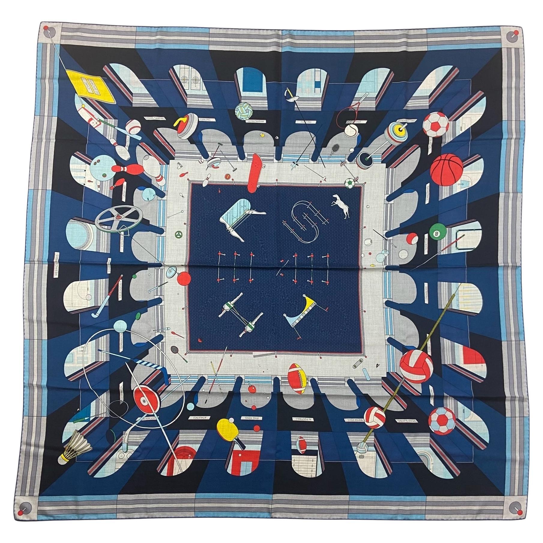 Hermes NWT Chic, Le Sport! Sciarpa scialle in seta/cachemire Marin Blue Rouge Nautrel