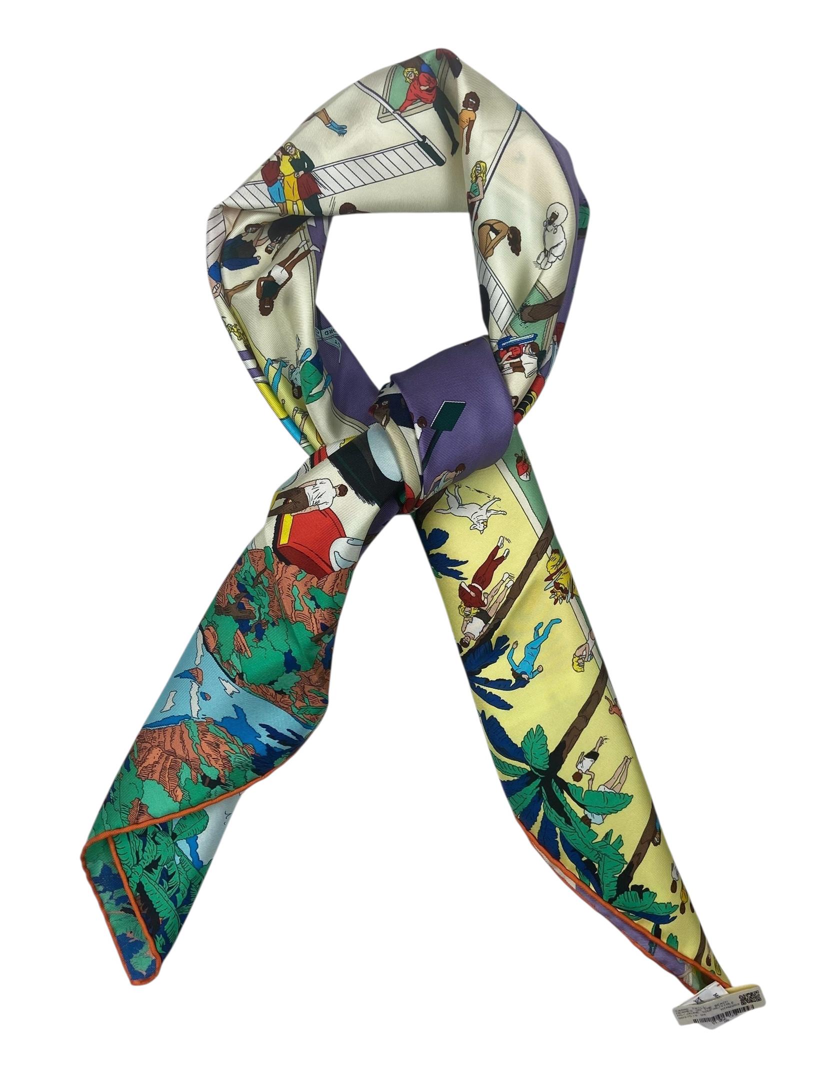 Hermes NEW Juane Sofre/Viole Hermes on the Beach 90cm Silk Scarf designed by Ugo Bienvenu

Made In: France
Color: Juane Sofre/Viole
Materials: 100% Silk
Overall Condition: Excellent, like new with tag attached
Includes: Hermes tag
Retail: $550 plus