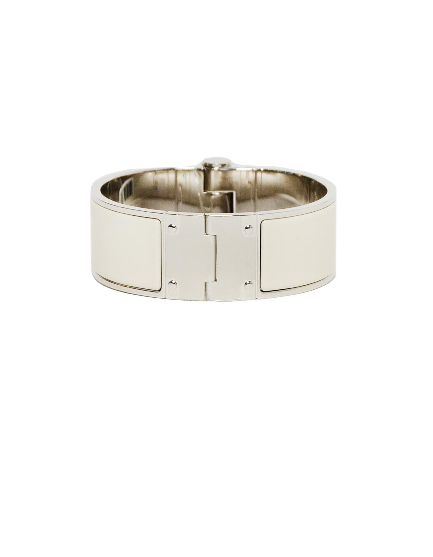 Hermes NWT Palladium/Pannnacotta White Enamel Wide Hinged Bracelet sz Small In New Condition In New York, NY