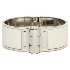 Hermes NWT Palladium/Pannnacotta White Enamel Wide Hinged Bracelet sz Small