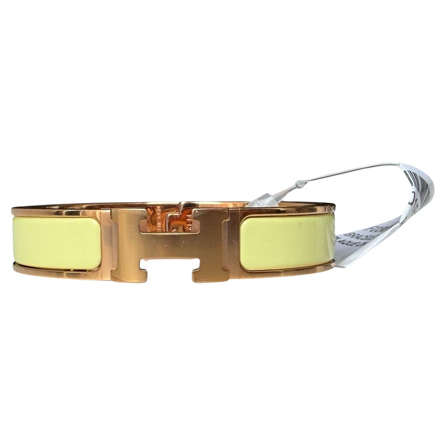Hermes NWT Poussin Yellow/ Rose Gold Enamel H Clic Clac Bracelet sz PM For Sale