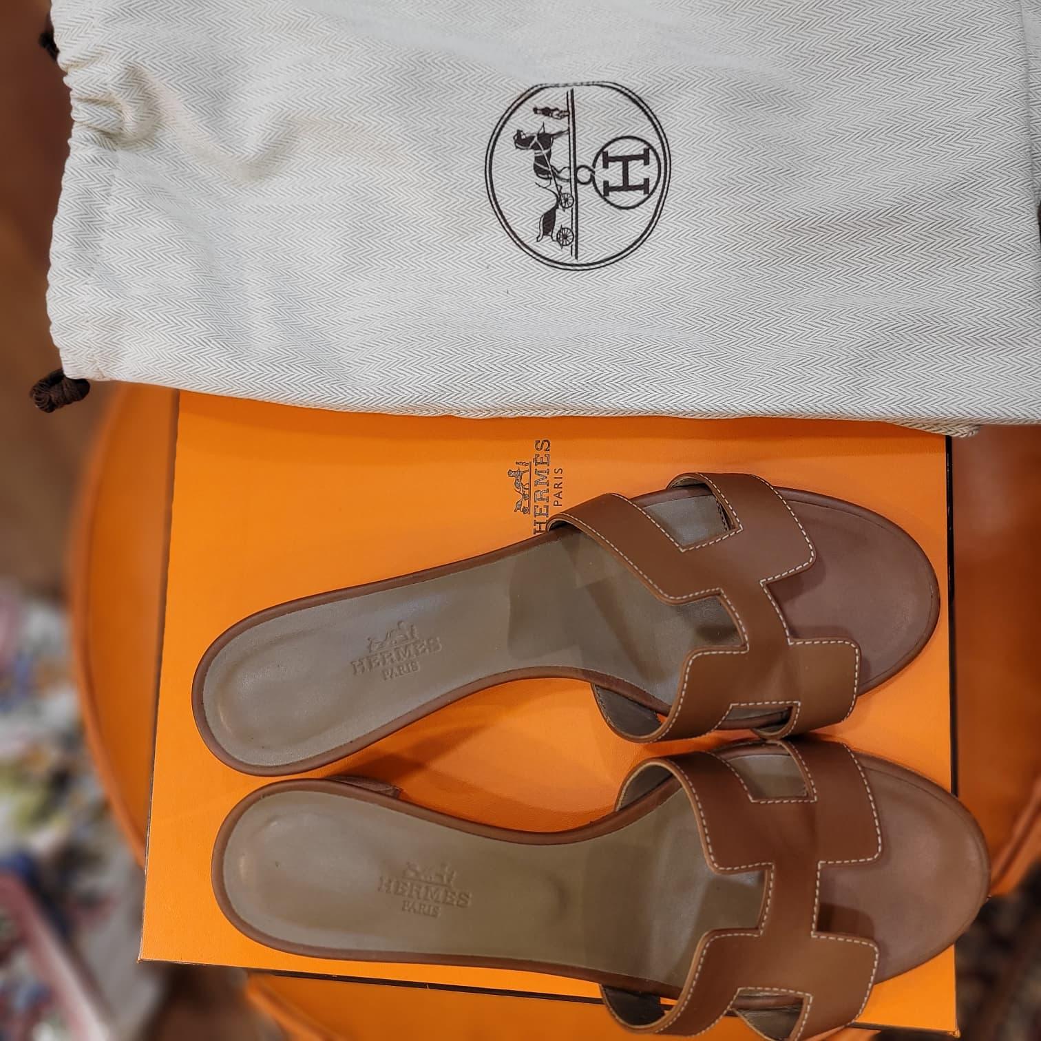 Hermès Oasis model Leather Sandals, tan For Sale 8