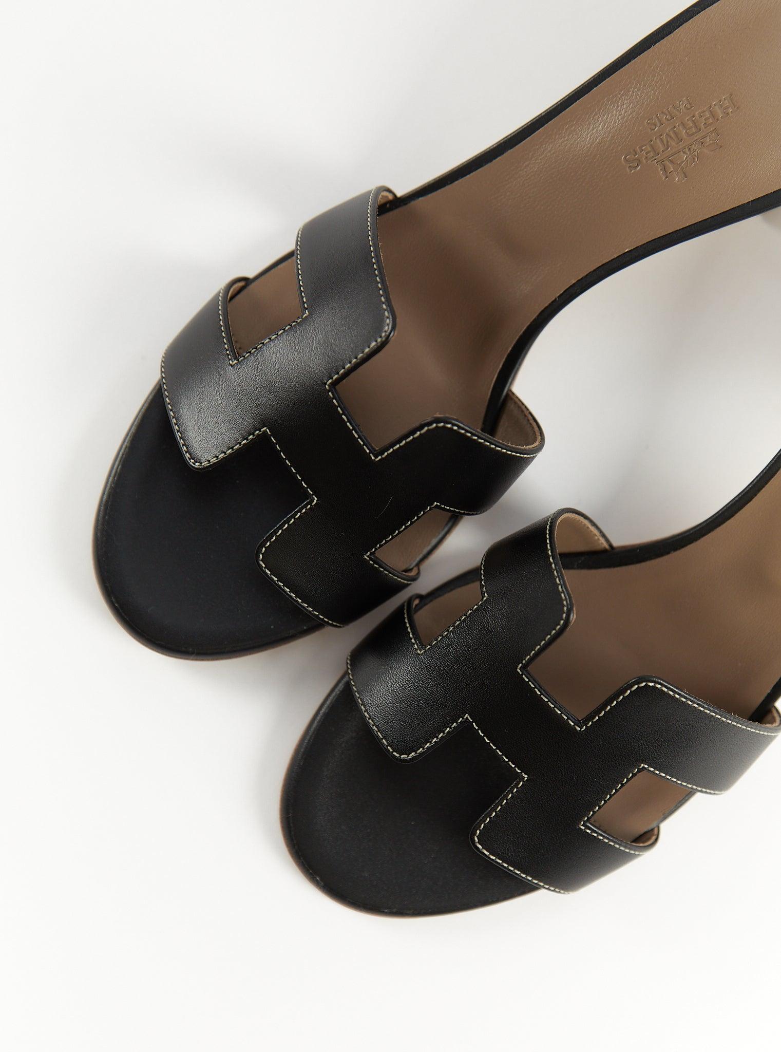 HERMÈS OASIS SANDAL Black - Size 38.5 In Excellent Condition For Sale In London, GB