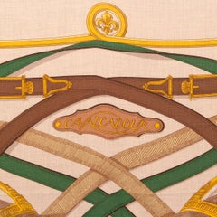 HERMES oatmeal cashmere silk CAVALCADOUR 140 Scarf
