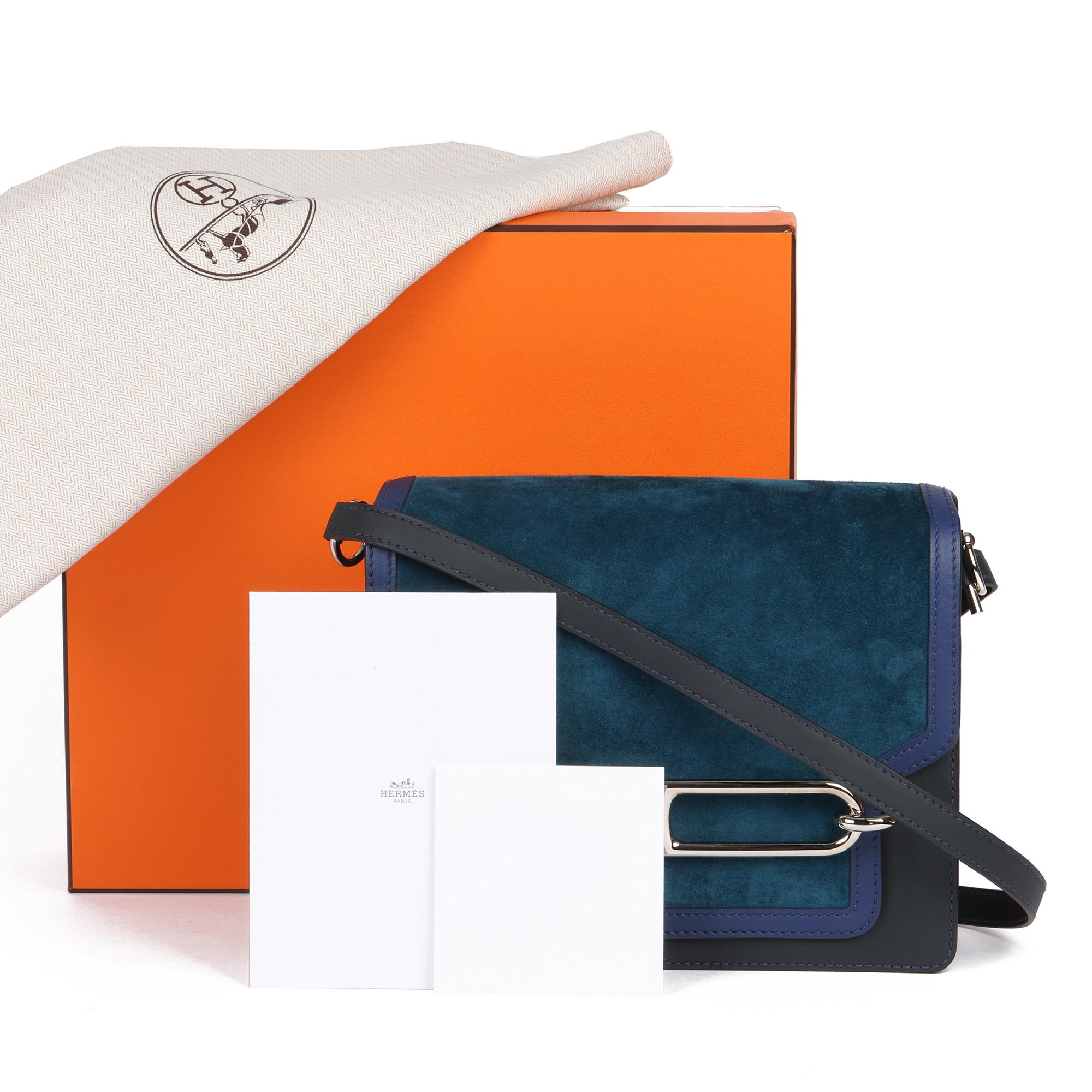 Hermes Ocean Blue Veau Doblis Suede, Navy Leather & Blue Saphir Swift Roulis 23 1