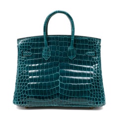 Hermès Ocean Green Porosus Crocodile 25 cm Birkin Bag