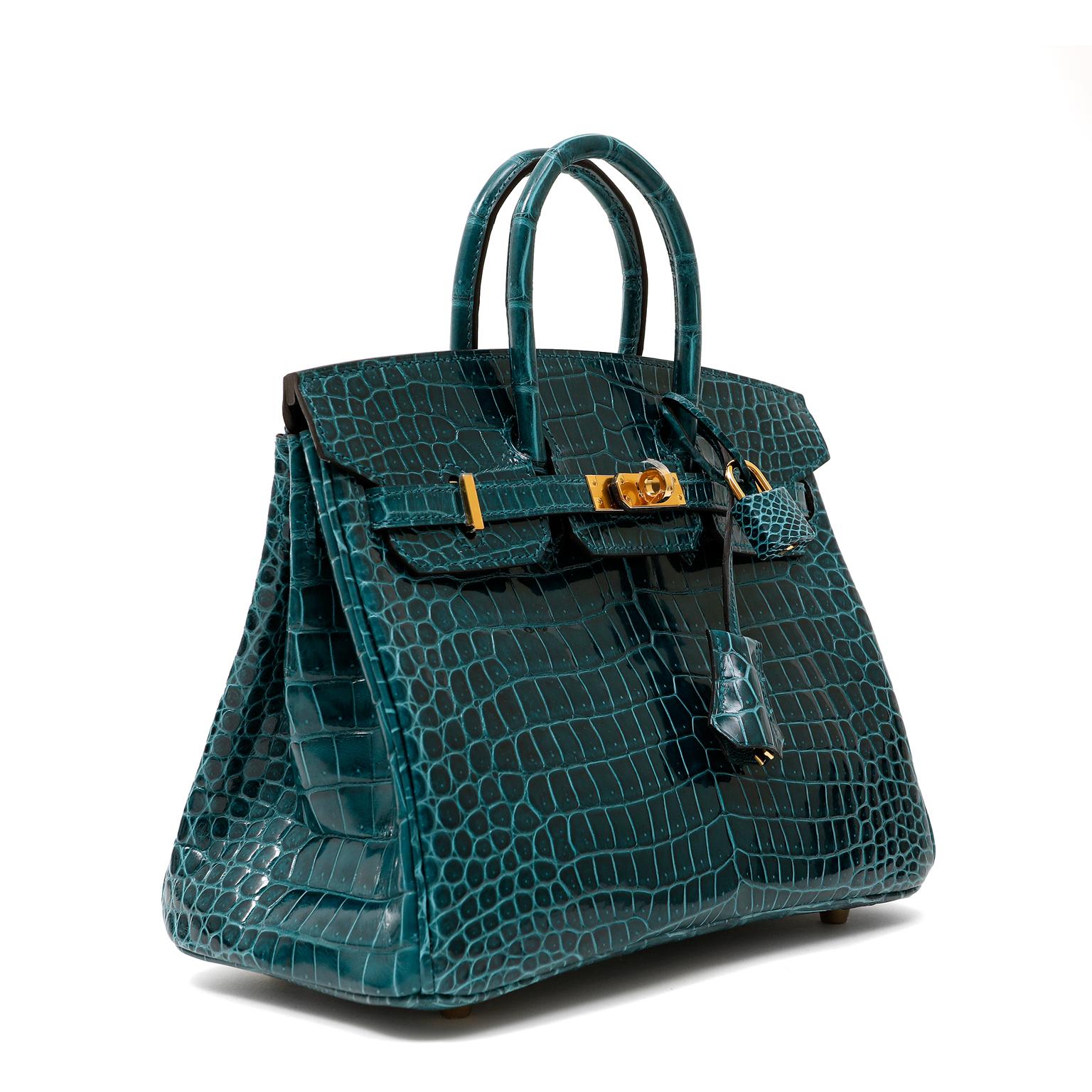 Hermès Ozean Grün Porosus Krokodil 25 cm Birkin Tasche (Schwarz)