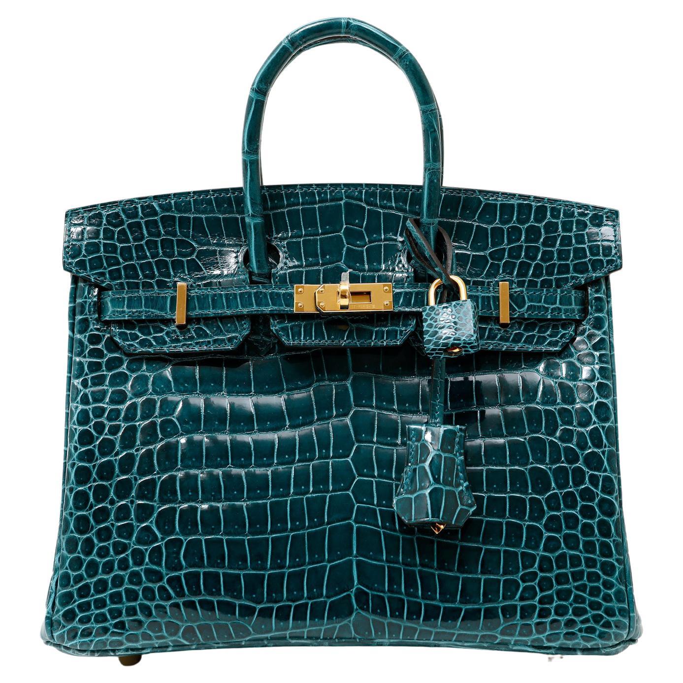 Hermès Ocean Green Porosus Crocodile 25 cm Birkin Bag