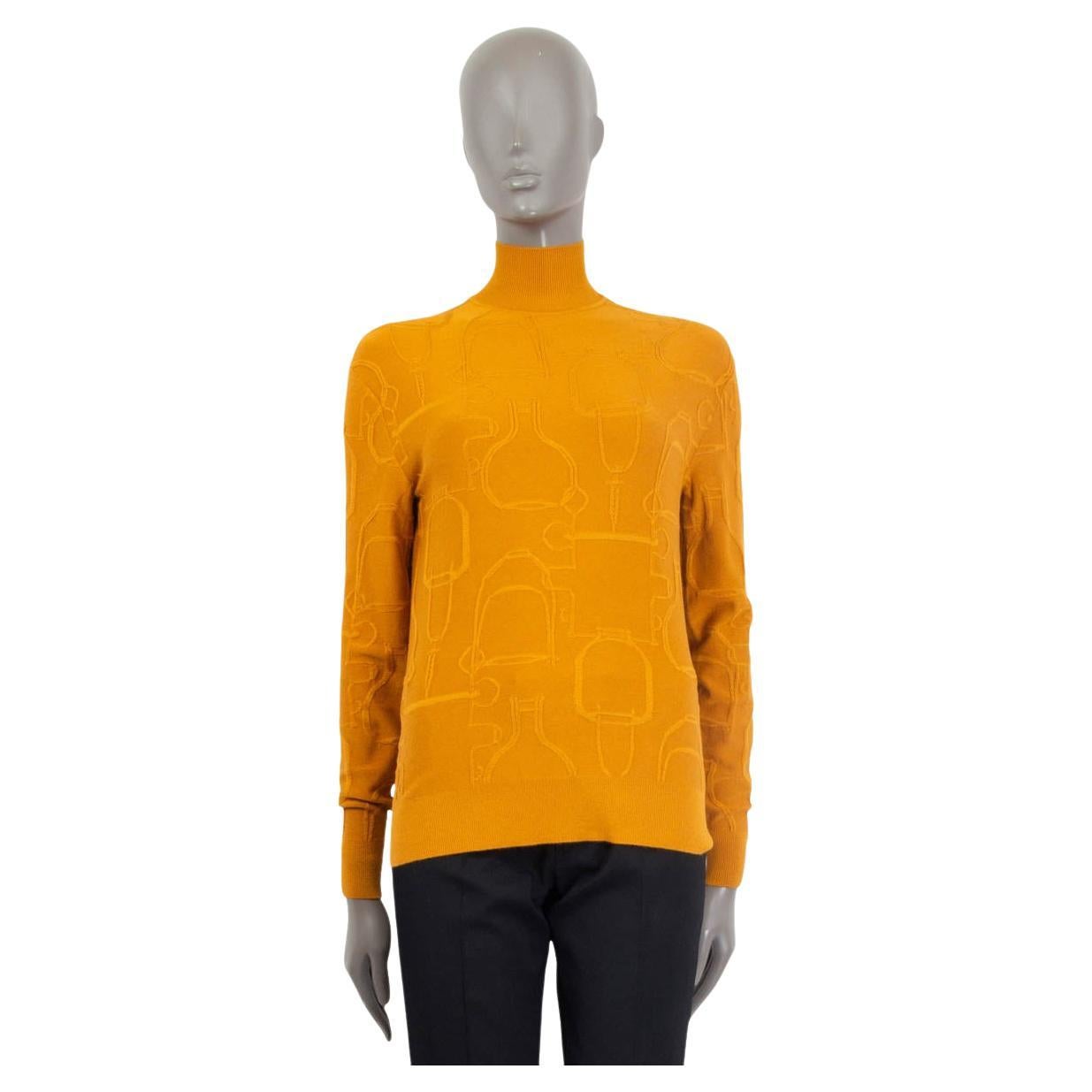 HERMES ochre cashmere blend 2020 PROJECTS CARRE TURTLENECK Sweater 34 XXS