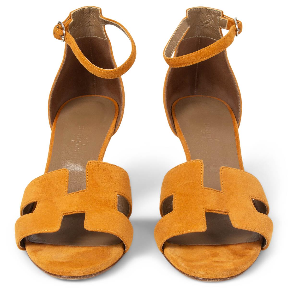 100% authentic Hermès Legend sandals in ochre suede with iconic 