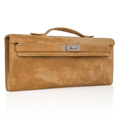 Hermes Ocre Doblis Kelly Cut Clutch Bag Palladium Hardware