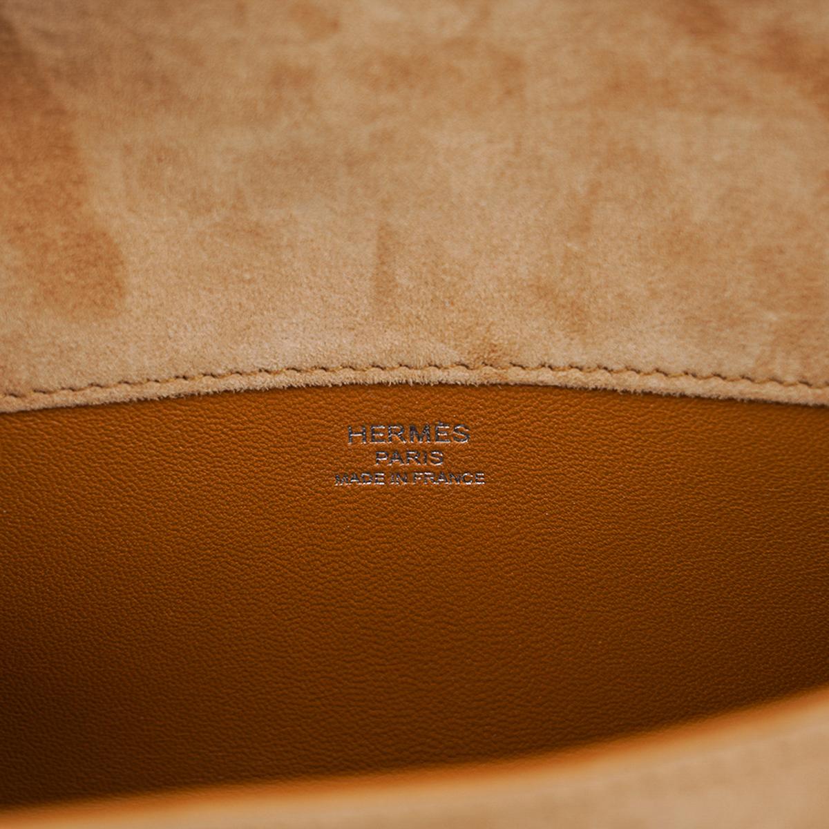 Hermes Ocre Doblis Kelly Cut Clutch Bag Palladium Hardware In New Condition In Miami, FL