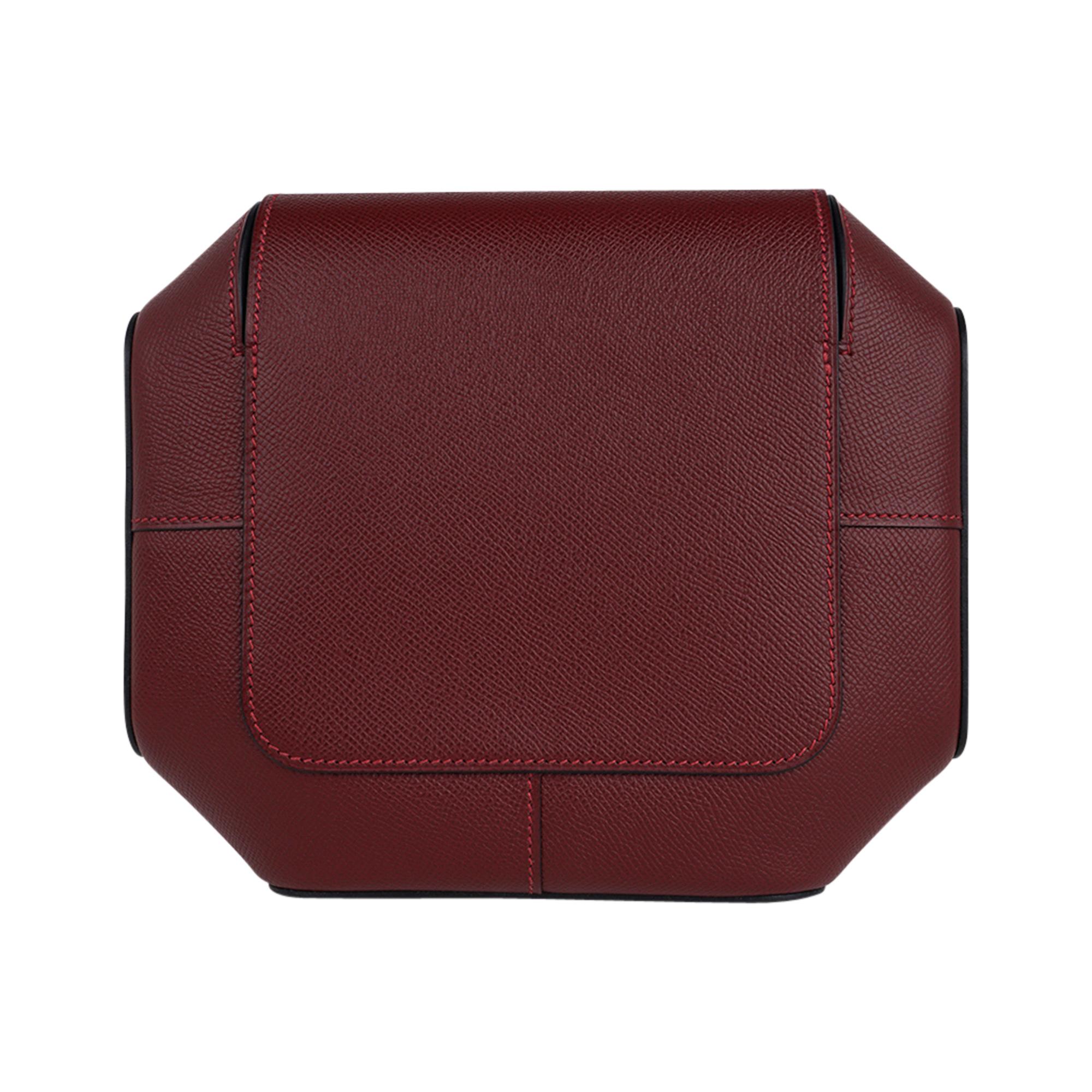 Brown Hermes Octogone Pochette Clutch Bag Rouge H Epsom New For Sale
