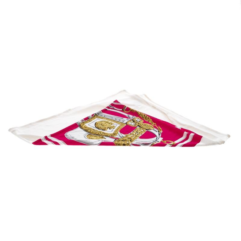 Women's Hermes Off White and Pink Brides De Gala Printed Silk Jersey Square Scarf