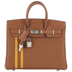 Hermes Officier Birkin Handbag Gold Togo with Jaune Ambre Swift 25