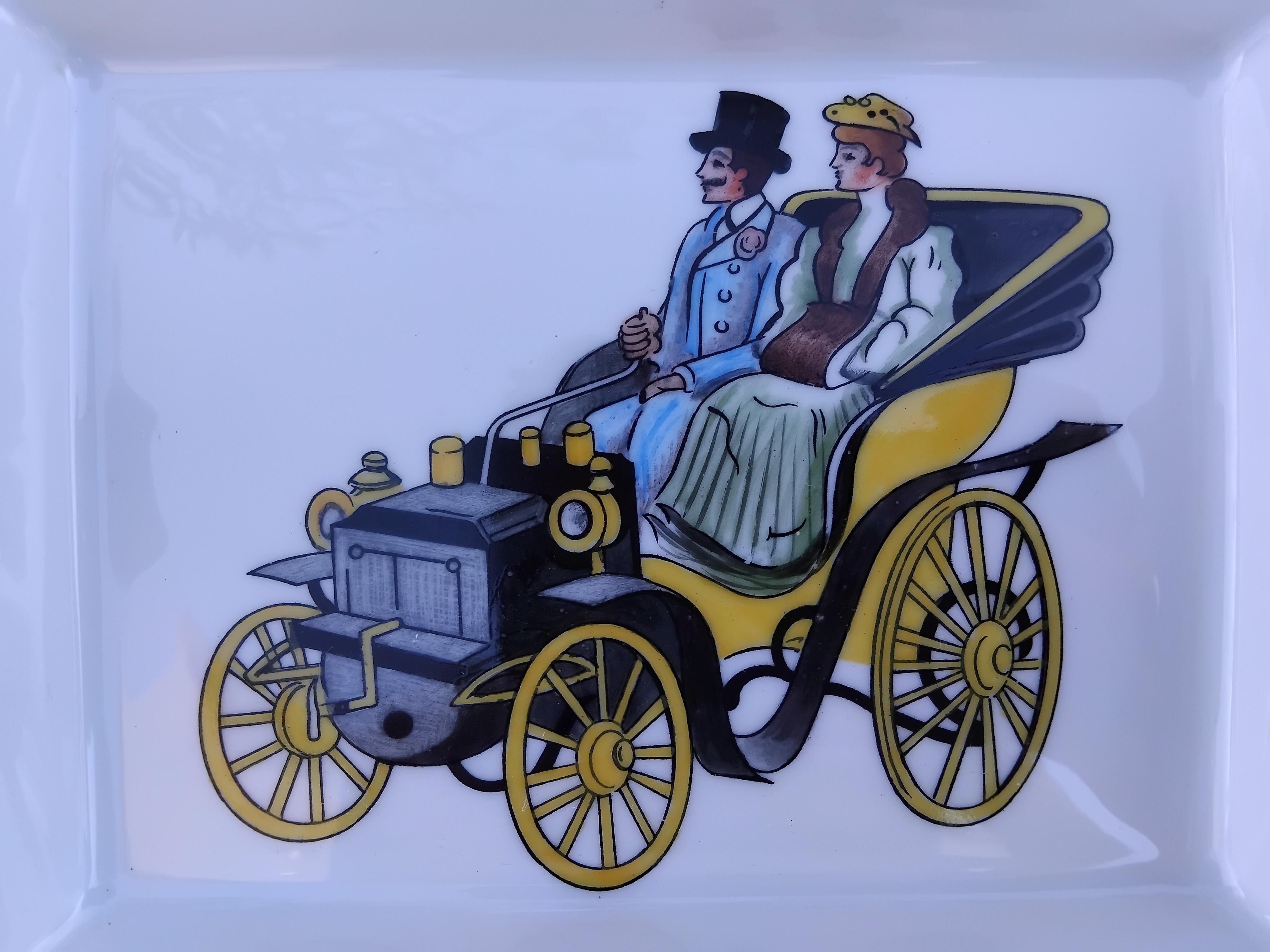 Hermès Old Car Cigar Ashtray Change Tray Porcelain Gold en vente 6