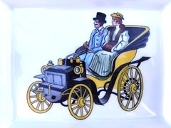 Hermès Gold Porcelain Cigar Ashtray Change Tray Old Car Print