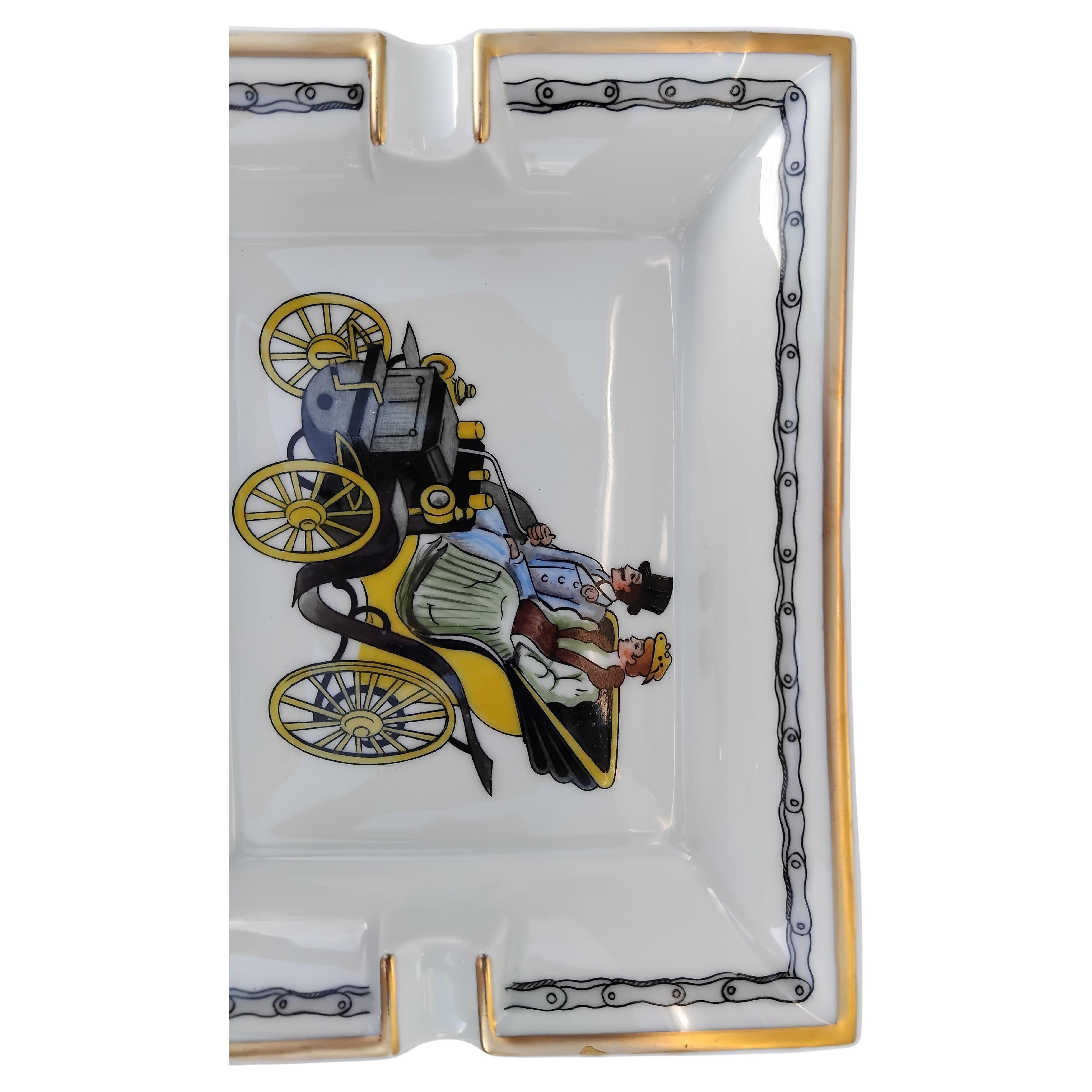 Hermès Old Car Cigar Ashtray Change Tray Porcelain Gold Bon état - En vente à Corcoué Sur Logne, Loire-Atlantique