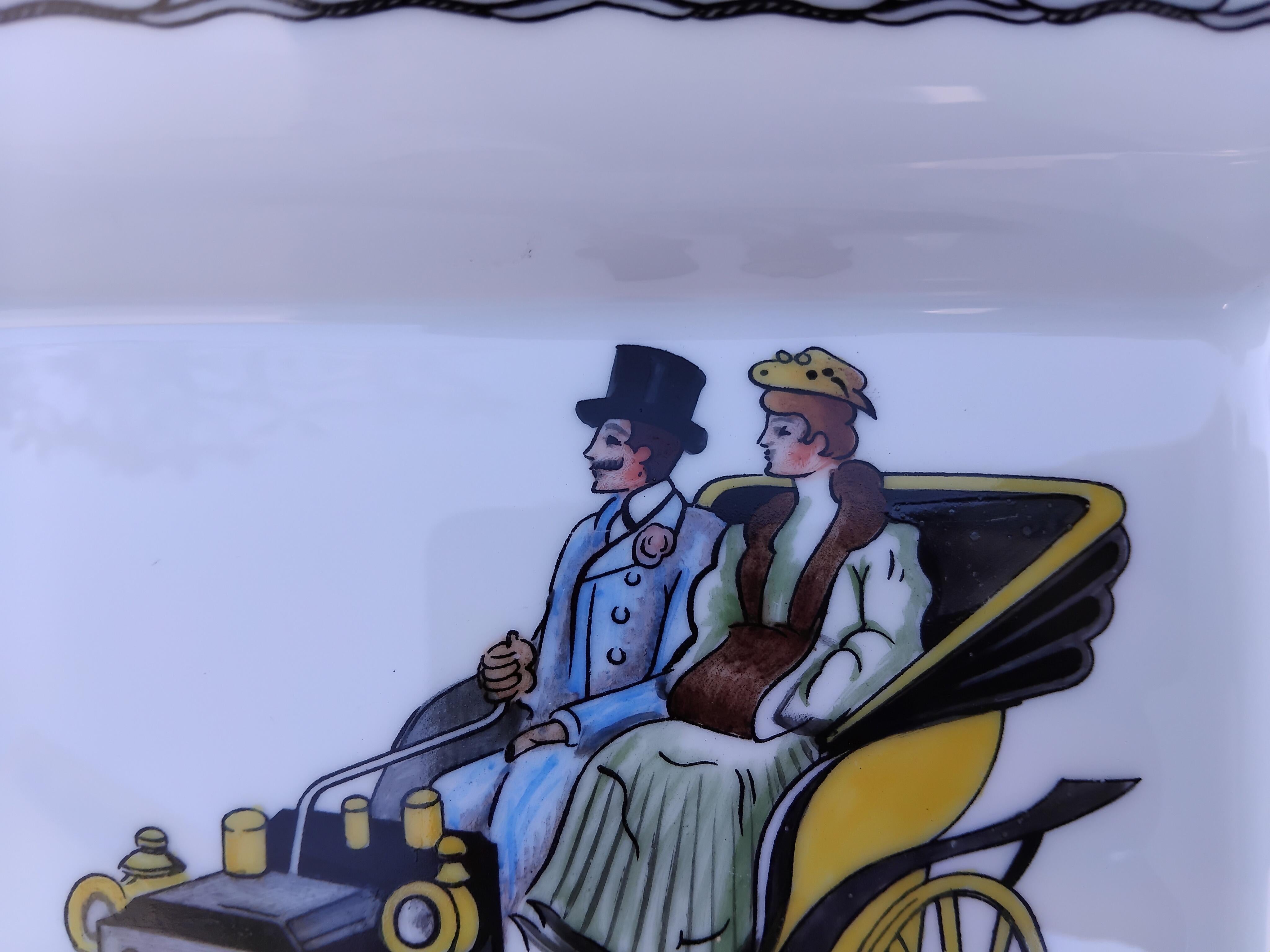 Hermès Old Car Cigar Ashtray Change Tray Porcelain Gold en vente 4