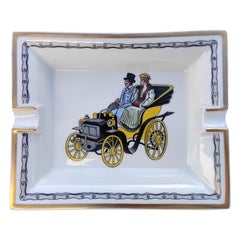 Hermès Old Car Cigar Ashtray Change Tray Porcelain Gold