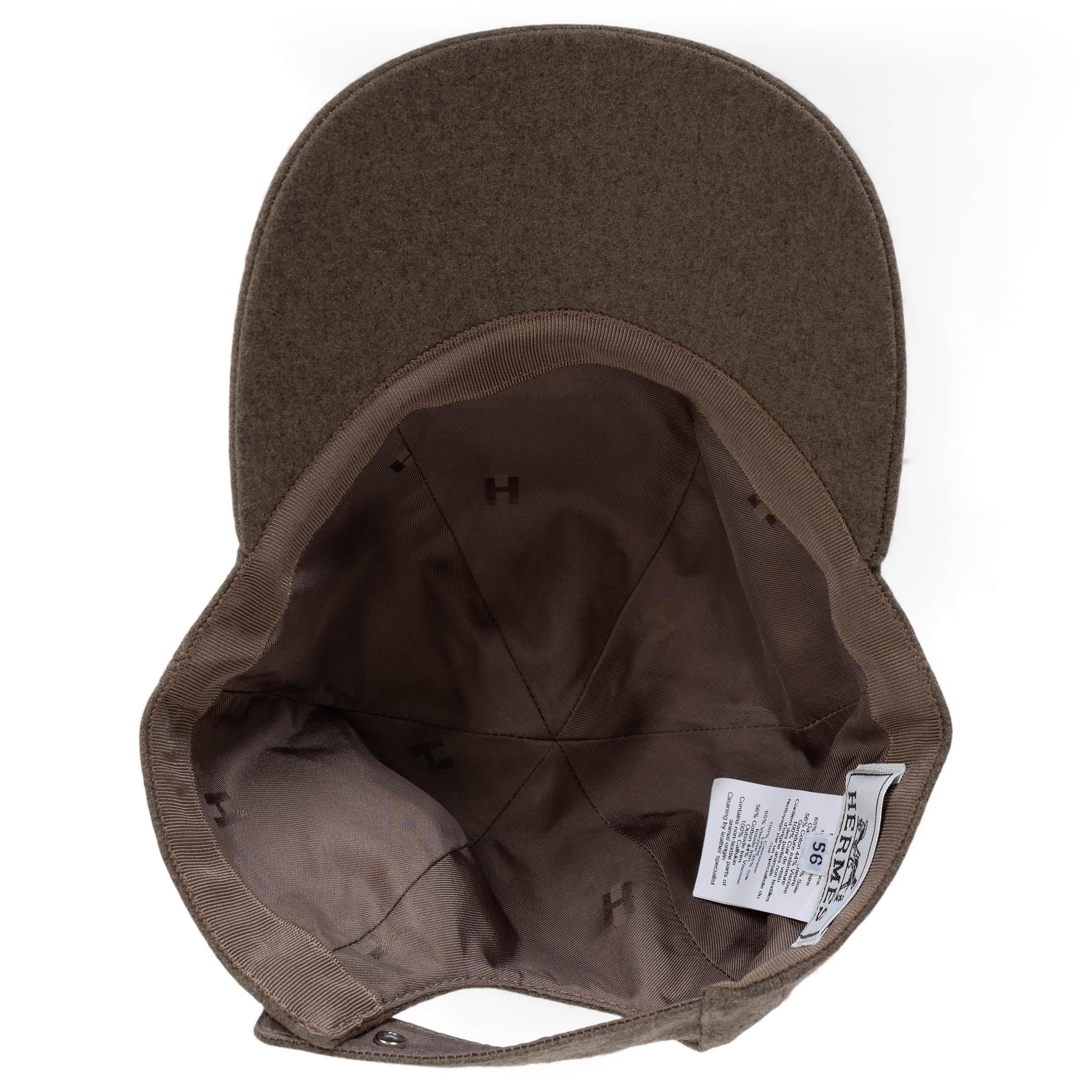 HERMES olive cashmere SERENA EPERON D'OR Baseball Cap Hat 56 For Sale 2