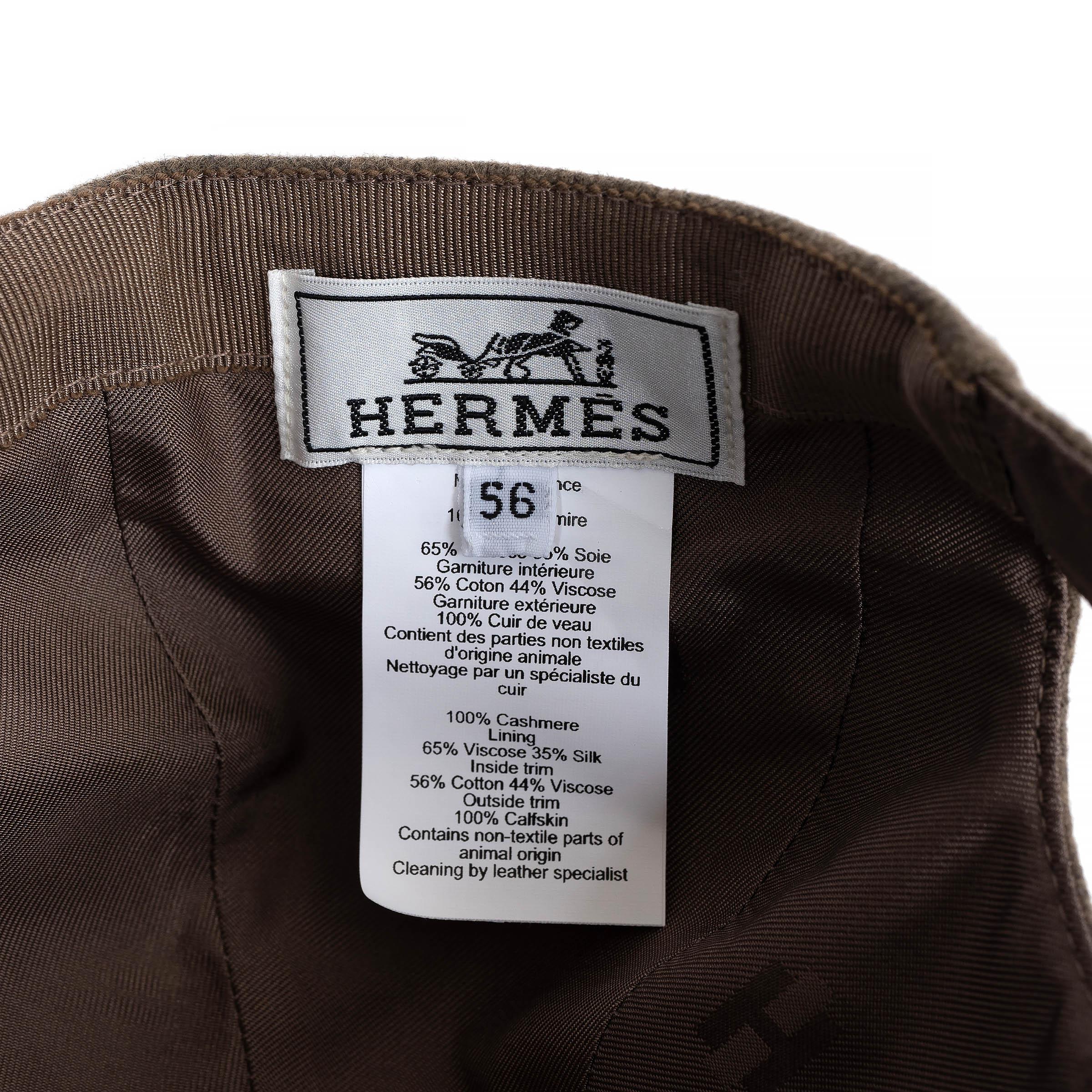 HERMES olive cashmere SERENA EPERON D'OR Baseball Cap Hat 56 For Sale 3