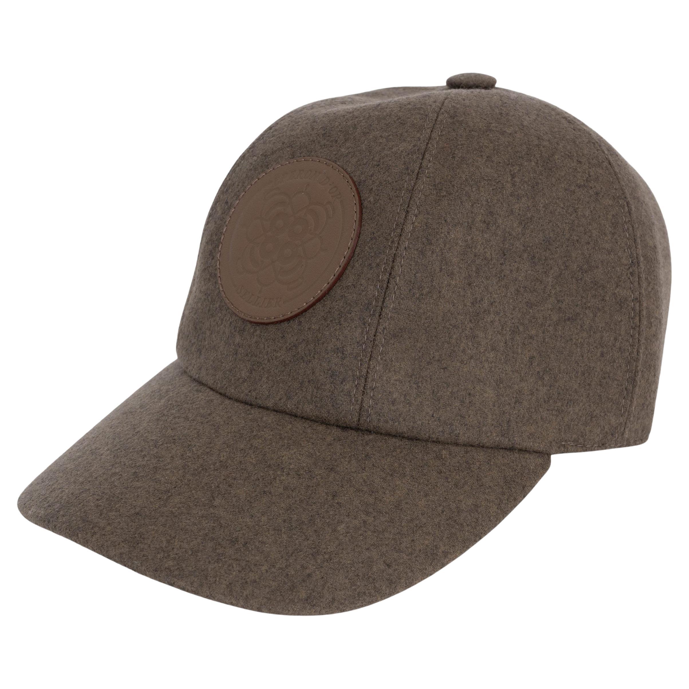 HERMES olive cashmere SERENA EPERON D'OR Baseball Cap Hat 56 For Sale