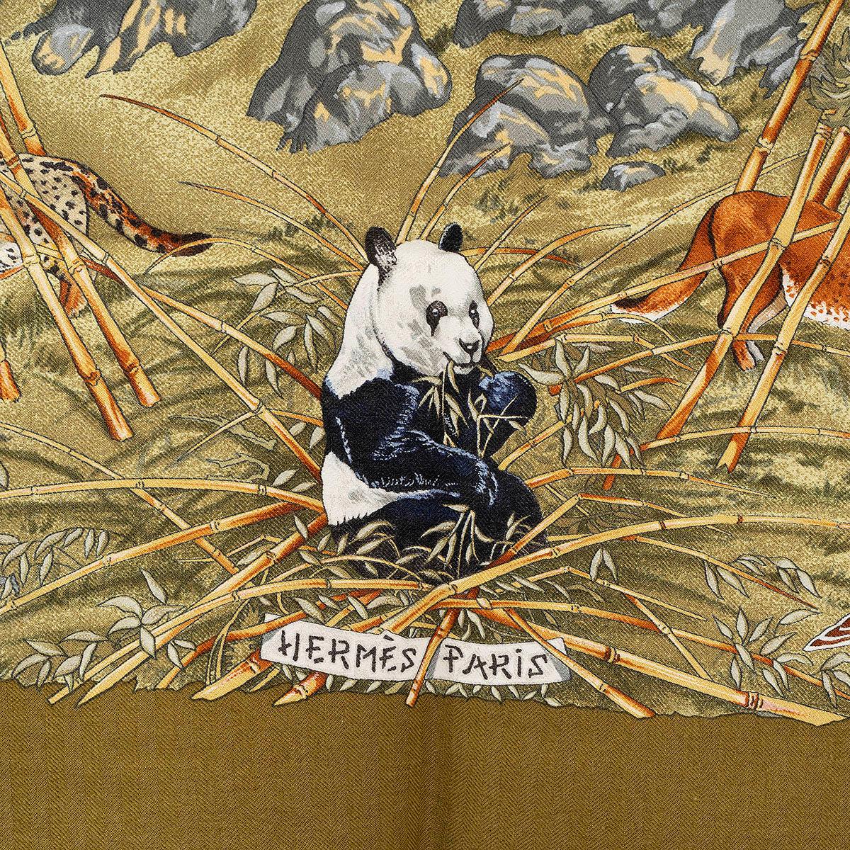 Women's or Men's HERMES olive green cashmere silk SICHUAN 90 Scarf 