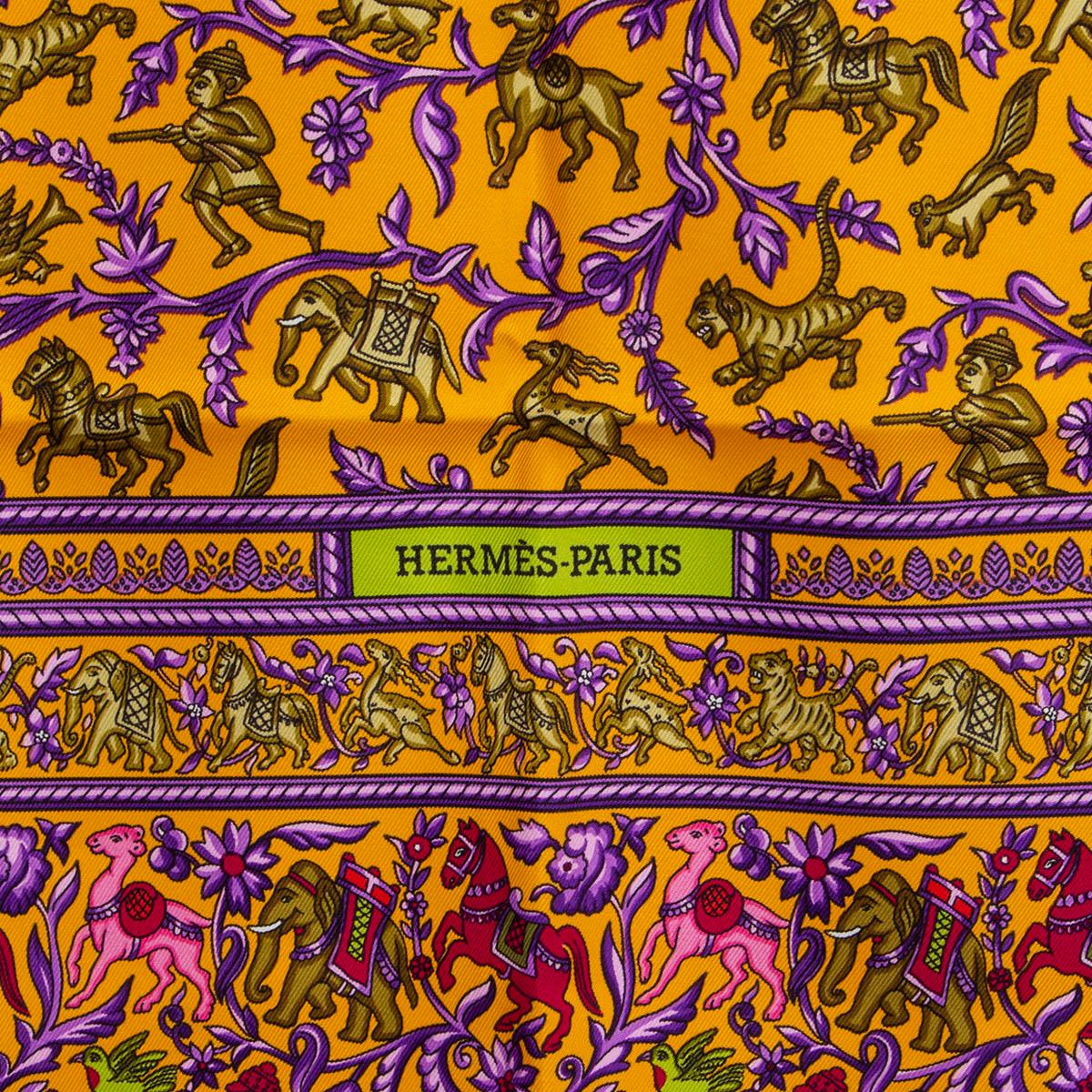 Brown Hermes olive green CHASSE EN INDE 90 Scarf silk