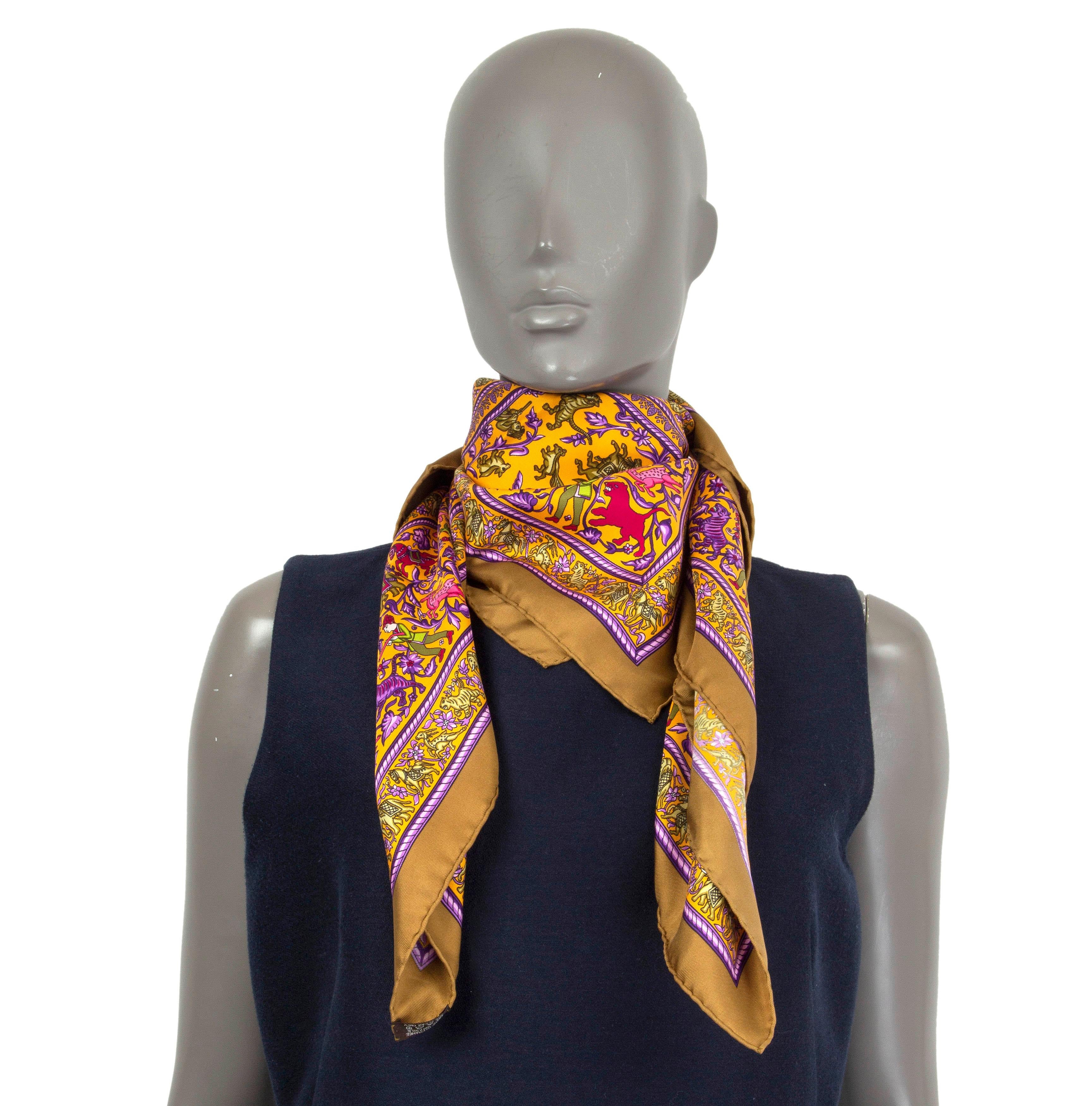 Hermes olive green CHASSE EN INDE 90 Scarf silk 2