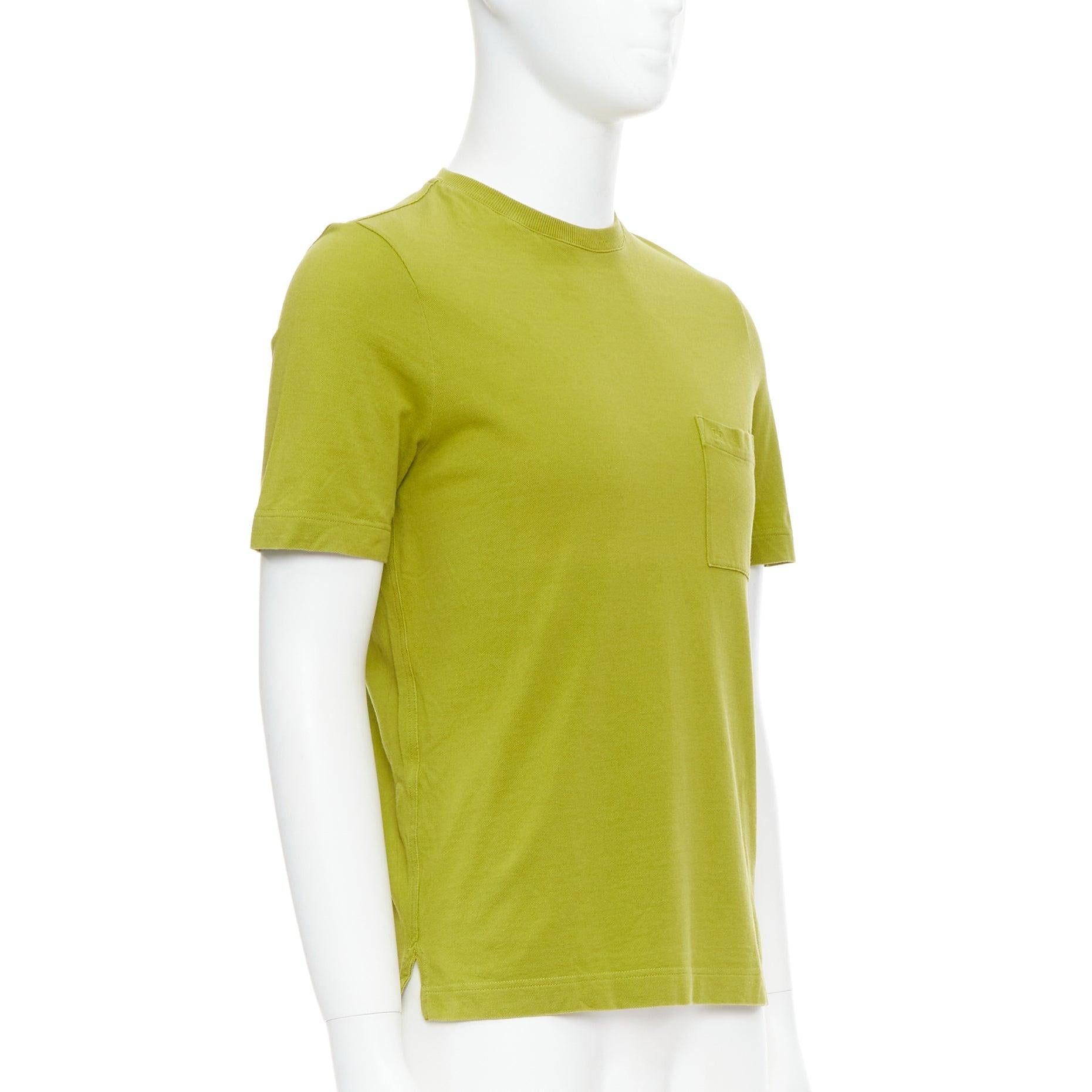 Brown HERMES olive green cotton H logo crew neck pocket t-shirt top XS For Sale