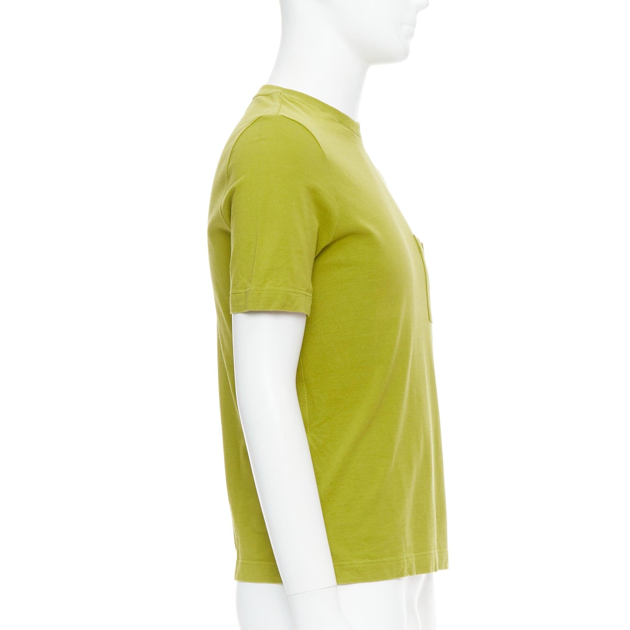 HERMES olive green cotton H logo crew neck pocket t-shirt top XS In Fair Condition For Sale In Hong Kong, NT