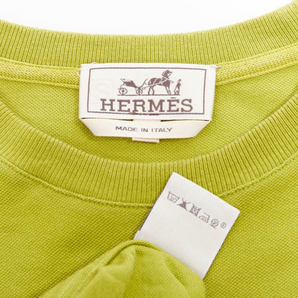 HERMES olive green cotton H logo crew neck pocket t-shirt top XS For Sale 3