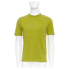 HERMES olive green cotton H logo crew neck pocket t-shirt top XS